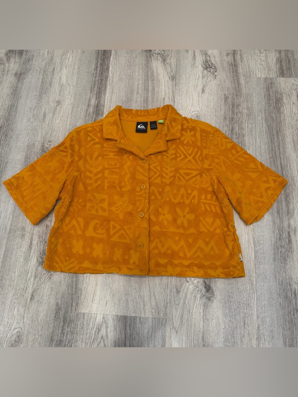 Quiksilver Burnt Orange Terry Cloth Cropped ButtonUp Shirt XS Surf Beach Coastal